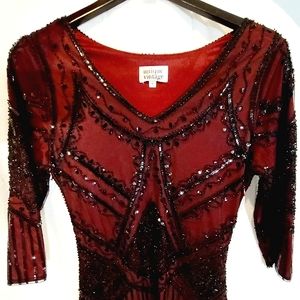 Unique Vintage Flapper Dress Dark Red